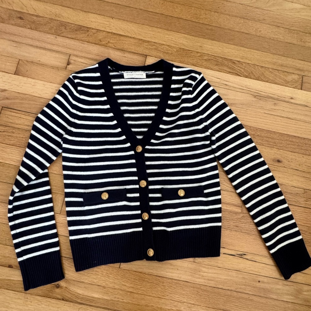 Stitch & Feather Navy Blue & White Stripe Sweater Cardigan